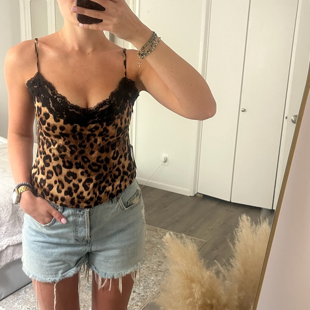 Brown and Black animal printed Camisole Top with lace